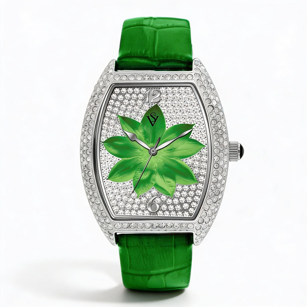 Christian Van Sant Modern Women's Green Dial Stainless Steel Case Leather Strap Quartz Water Resistant Watch