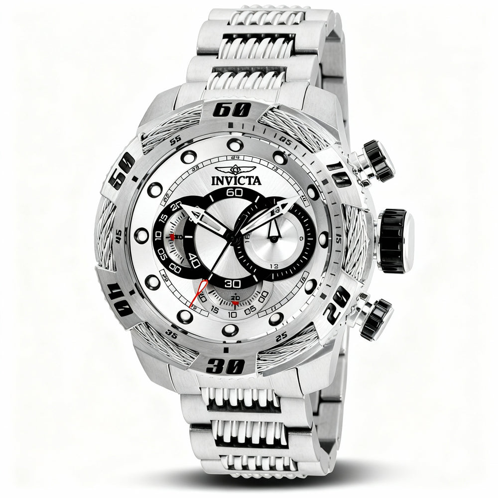 Reloj Invicta para hombre con cronógrafo GMT, esfera plateada, caja y pulsera de acero inoxidable, resistente al agua hasta 100 m, 50 mm