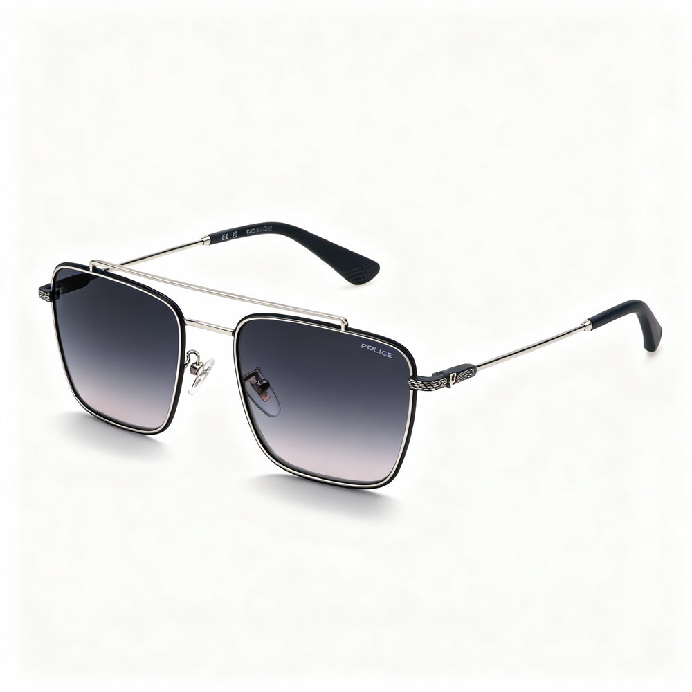 Gafas de sol POLICE Spln38 para hombre, no polarizadas, de metal paladio brillante, lentes ahumadas degradadas, talla 56-20-145