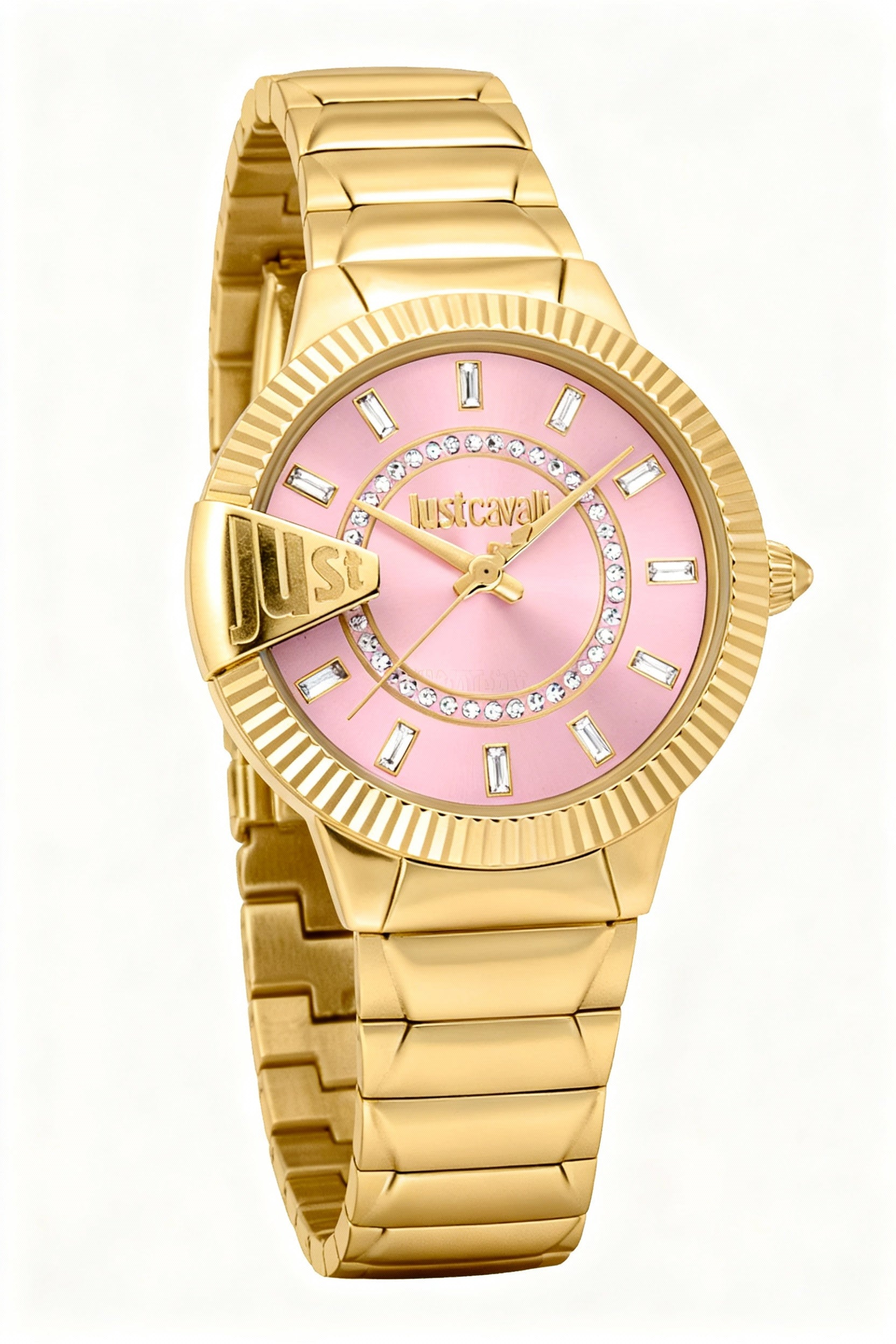 Just Cavalli Women's bracelet Golden Stainless Steel Case & Band Watch, Pink Display, 50M Waterproof, Photo 1