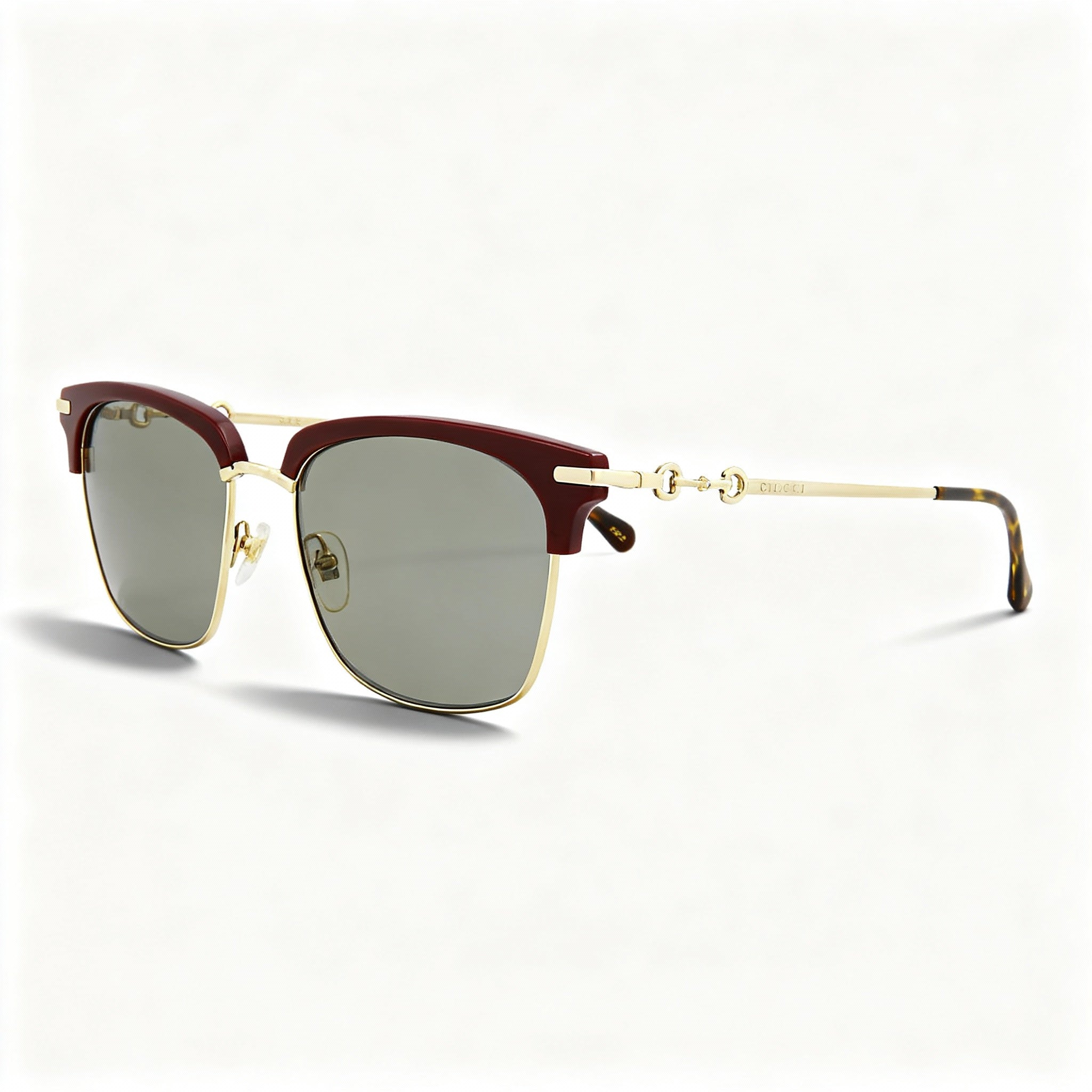 Gucci Men's Square/Rectangle Plastic Frame Sunglasses Burgundy Gold Green UV Protected 56-18-145