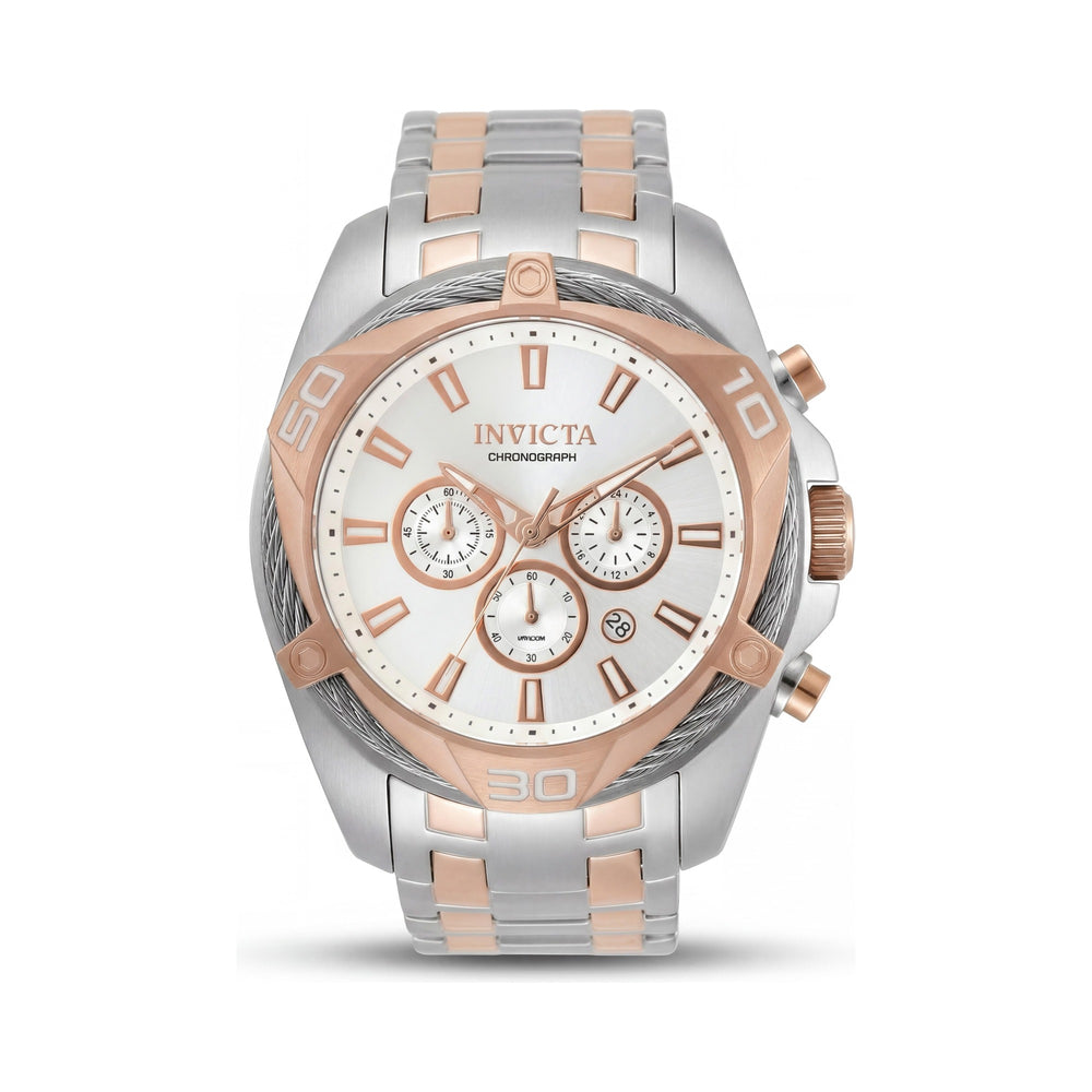 Reloj de cuarzo Invicta Bolt Chronograph para hombre, de acero inoxidable, bicolor, plateado y oro rosa, de 50 mm