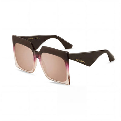 Etro Casual Women's Brown Fuchsia Acetate Non-Polarized Sunglasses with Pink Flash Silver Lenses 60mm