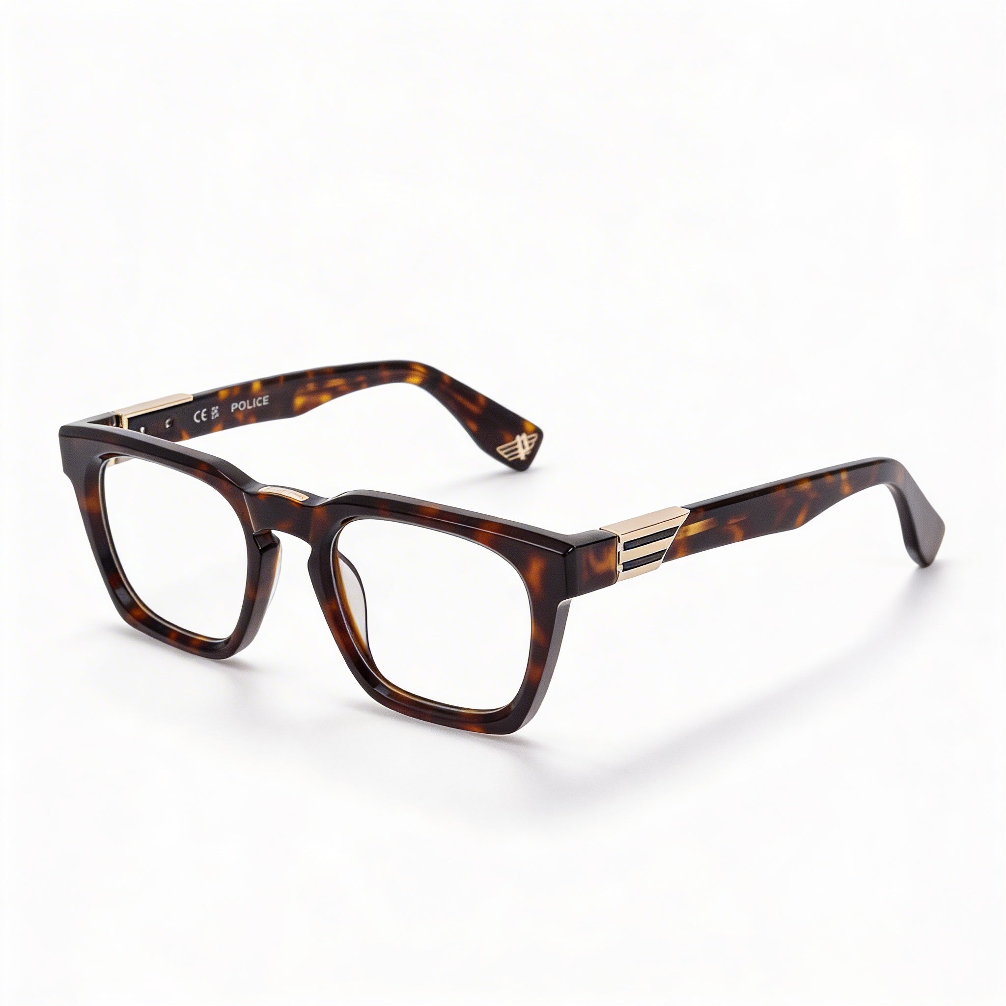Montura de gafas Police Casual para hombre, de acetato negro brillante, con lentes de demostración, ancho de lente de 51 mm y puente de 145 mm., Photo 1