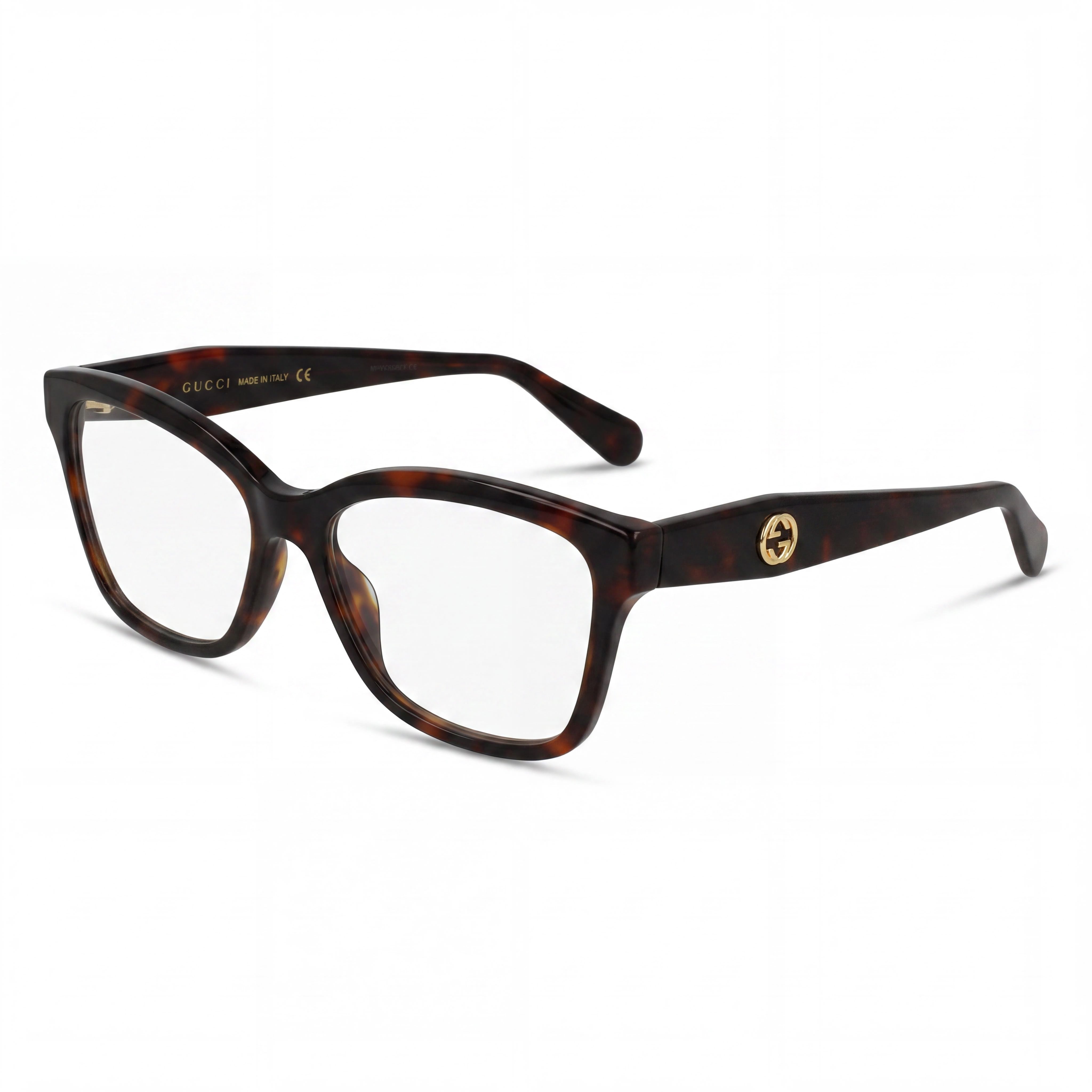 Gafas Gucci Havana de acetato con montura completa y diseño ojo de gato para mujer, con lentes transparentes personalizables, ancho de lente de 55 mm, Photo 1