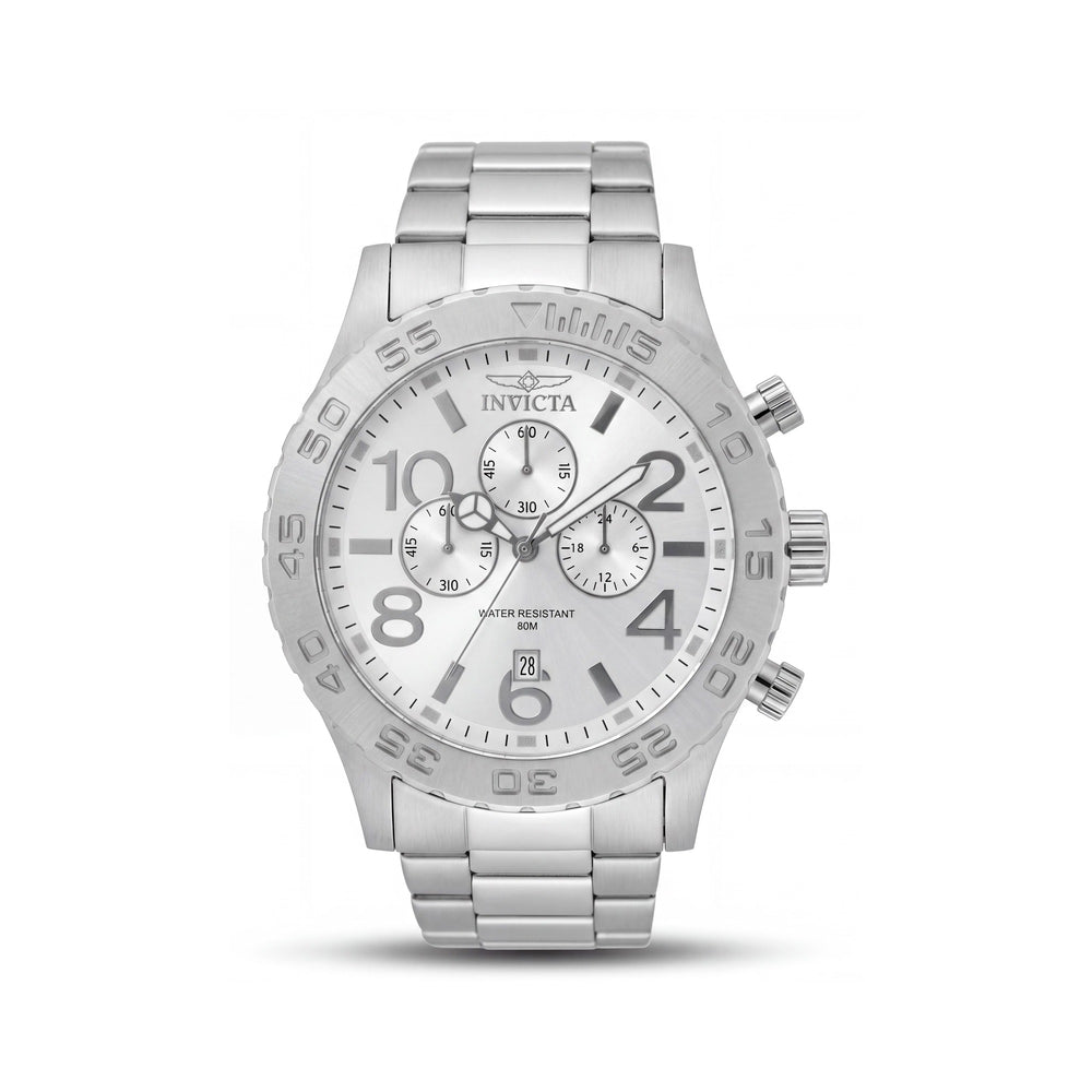 Invicta 1269 Men's Silver Stainless Steel Chronograph Water Resistant Watch with Luminous Arabic Numerals 50mm