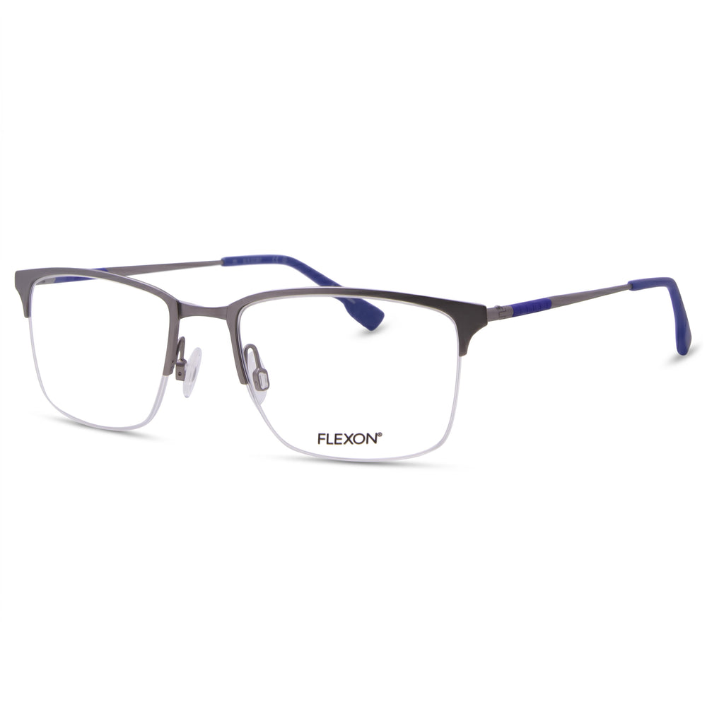 Gafas de sol Flexon E1130 para hombre, rectangulares, de metal, con montura semicircular, lentes plateadas mate, puente de 55 mm, patillas de 20 mm y 145 mm