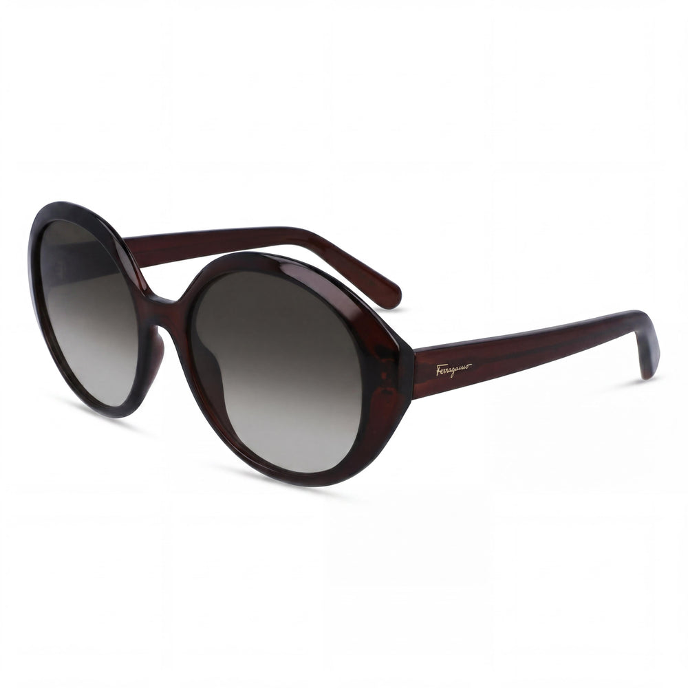Ferragamo SF1067S Women's Oval Sunglasses, Crystal Brown Plastic Frame, Grey Gradient UV Protection Lenses 57mm