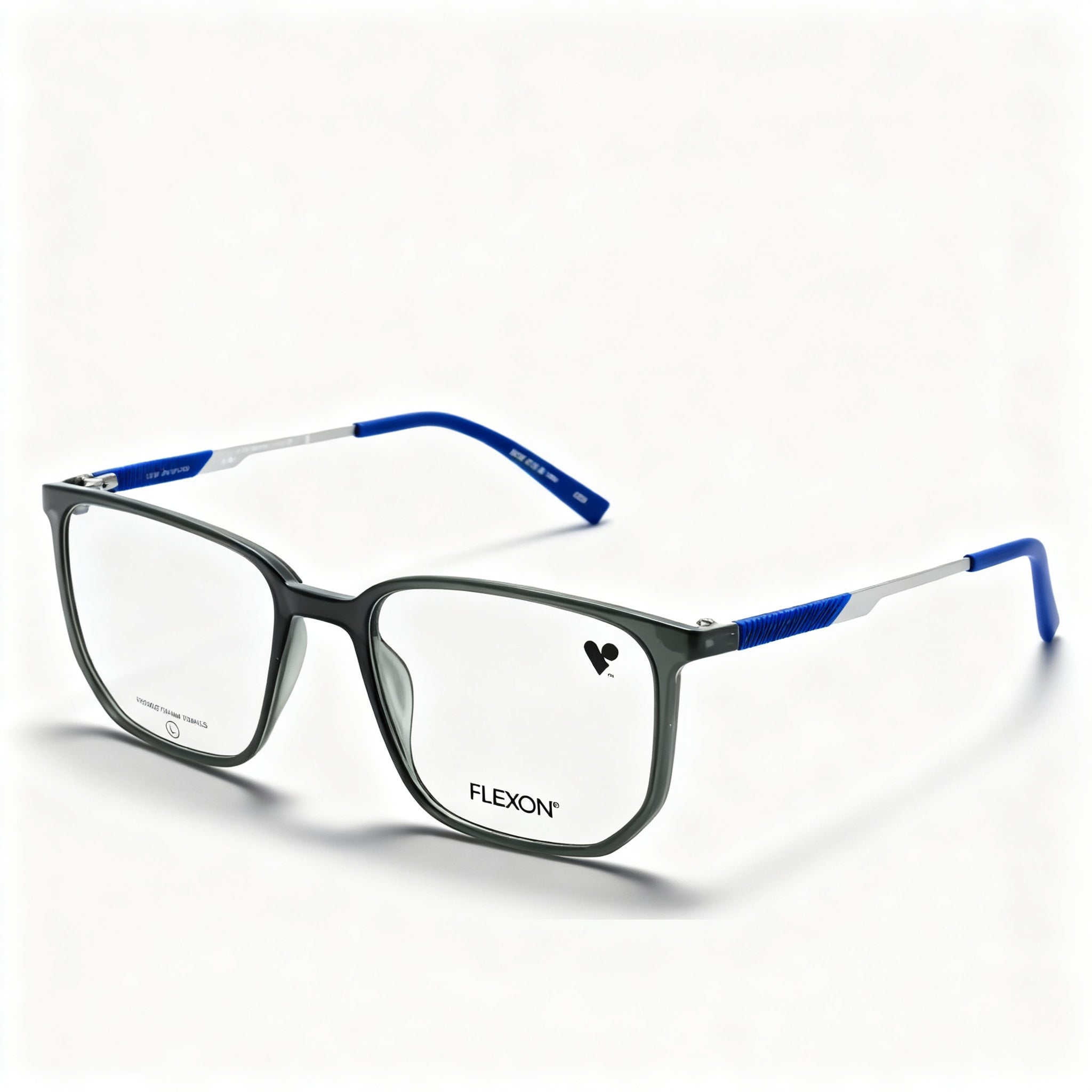 Flexon 606 Men's Durable Flexible Metal Full Rim Rectangle Eyeglasses - Shiny Crystal Grey 54-18-145