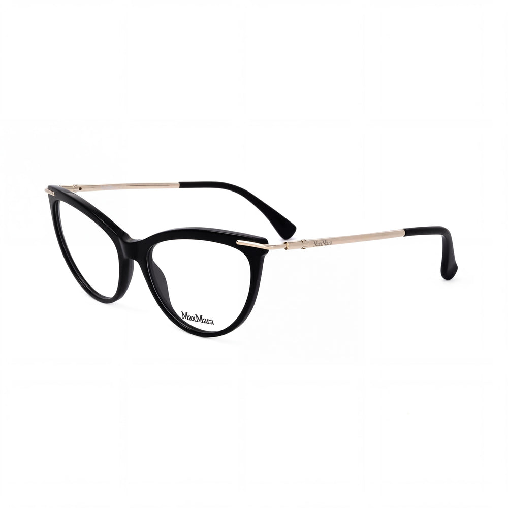 MaxMara Casual Women's Shiny Black Plastic Full-Rim Cat Eye Eyeglasses with Transparent Lenses 53-135-135