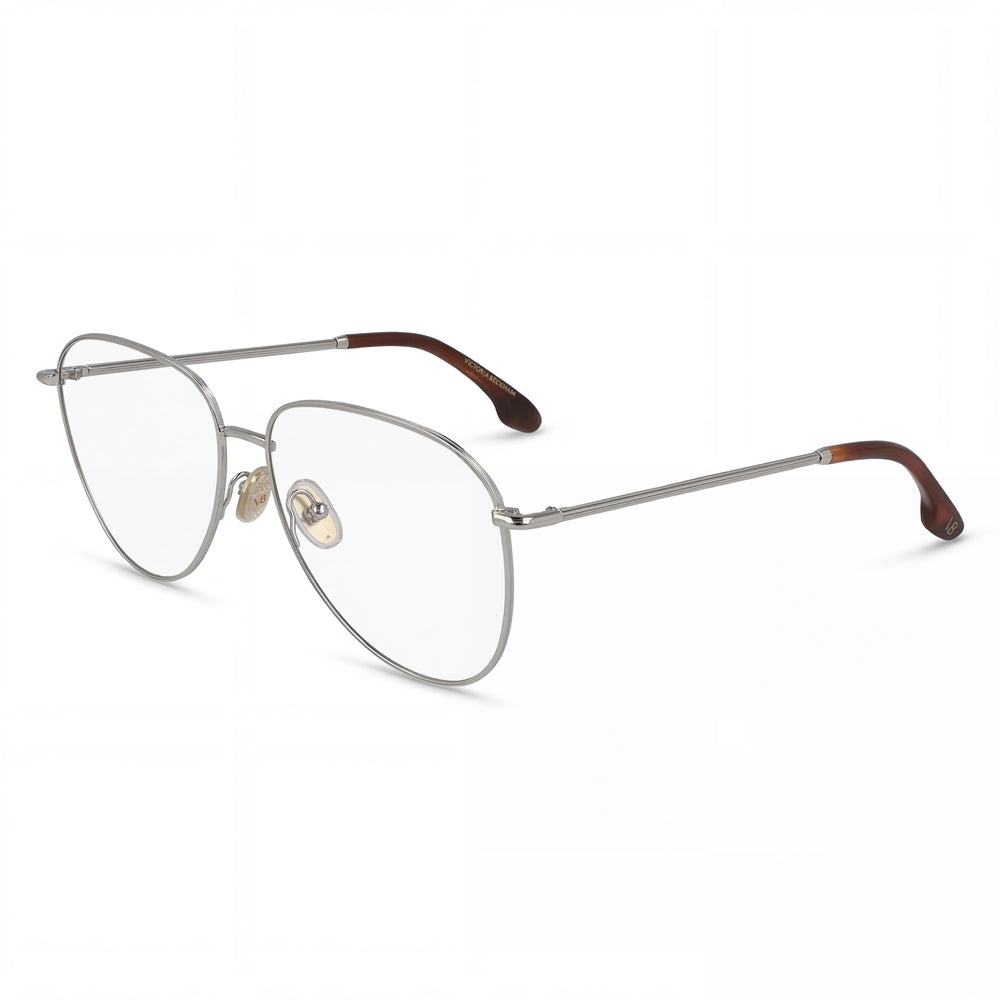Gafas de sol unisex modernas Victoria Beckham VB2116 con montura de acetato plateado y lentes plateadas, tamaño 57 mm