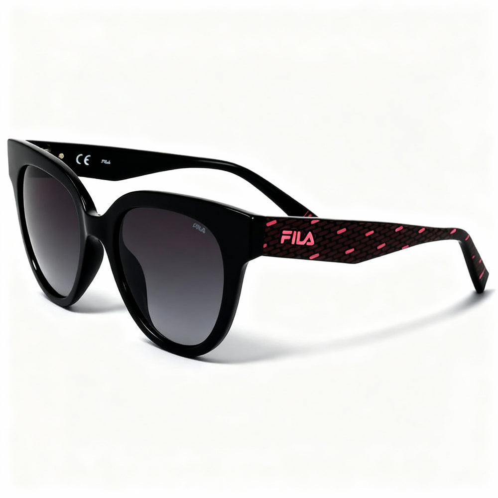 Gafas de sol FILA SFI119 para mujer, estilo casual, con montura negra brillante inyectada, efecto degradado ahumado, no polarizadas, 51 mm