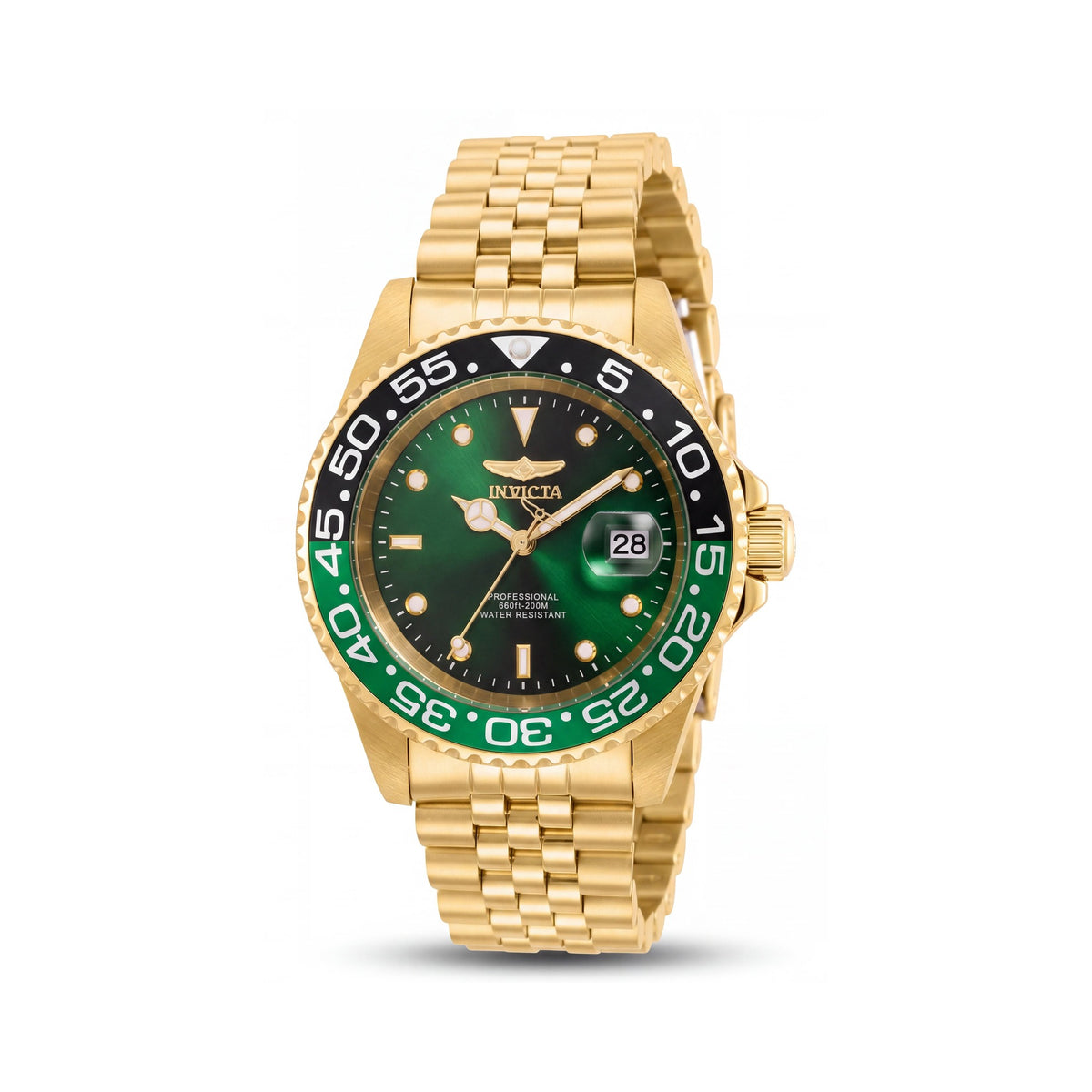 Invicta Pro Diver 36044 Reloj unisex luminoso de cuarzo de acero inoxidable dorado con esfera verde de 40 mm, Photo 1
