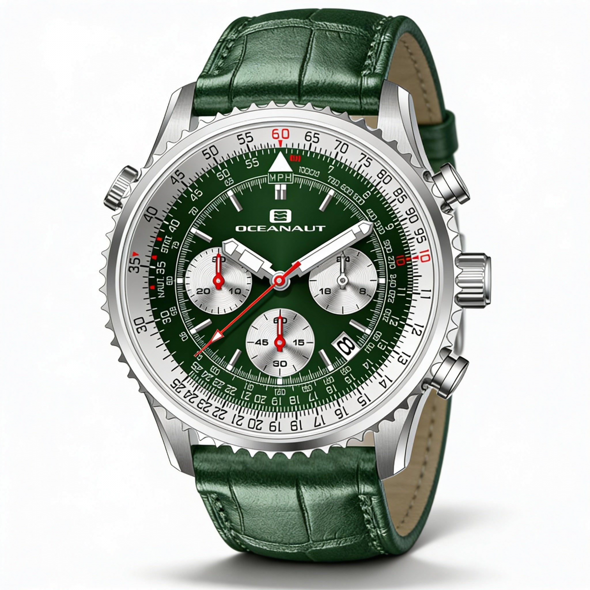 Reloj cronógrafo Oceanaut para hombre con esfera verde, caja de acero inoxidable y correa de piel., Photo 1