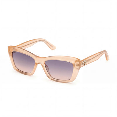 GUESS Plastic Rectangular Women's Sunglasses, Shiny Light Orange Frame, Gradient/Mirror Violet Lenses, 52mm