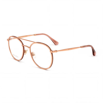 JIMMY CHOO Colección Crystal & Glitter Gafas Ópticas Unisex Redondas de Metal Tono Dorado Doble Puente 51mm