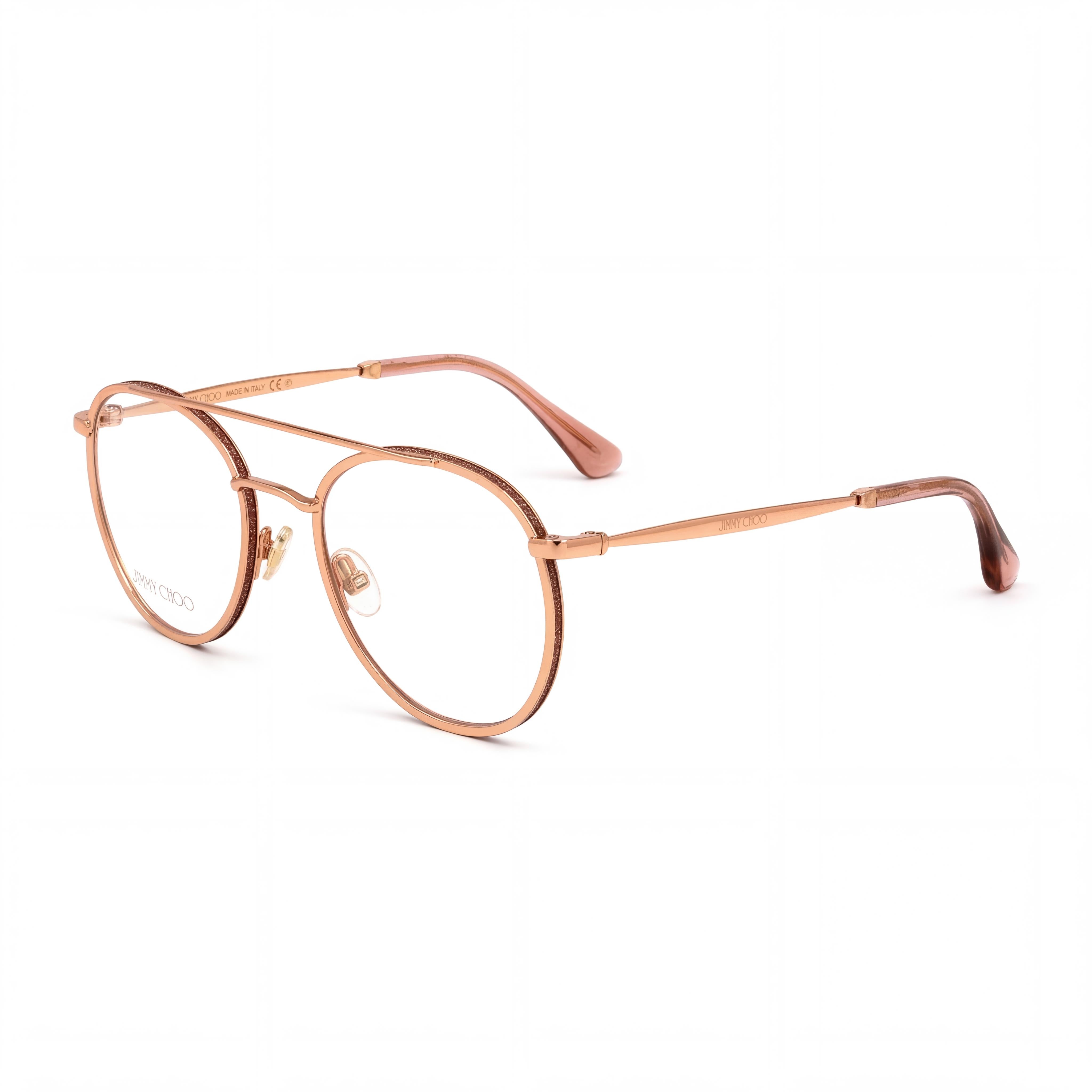 JIMMY CHOO Colección Crystal & Glitter Gafas Ópticas Unisex Redondas de Metal Tono Dorado Doble Puente 51mm, Photo 1