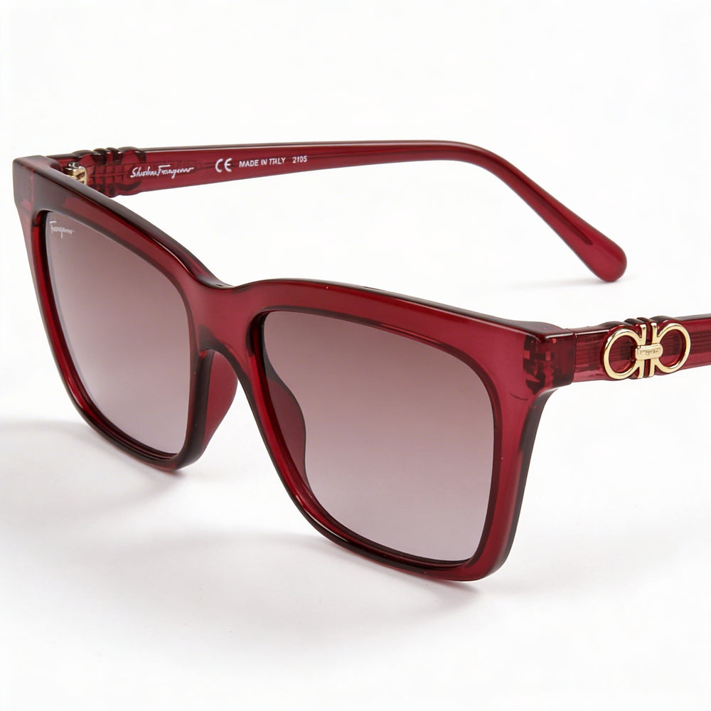 Gafas de sol rectangulares Ferragamo para mujer SF1027S de plástico y cristal burdeos degradado con protección UV del 100 %, 55 mm