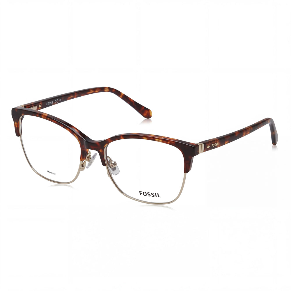 Montura de gafas Fossil Fos 7107 de acero inoxidable color Havana para mujer, 53 mm