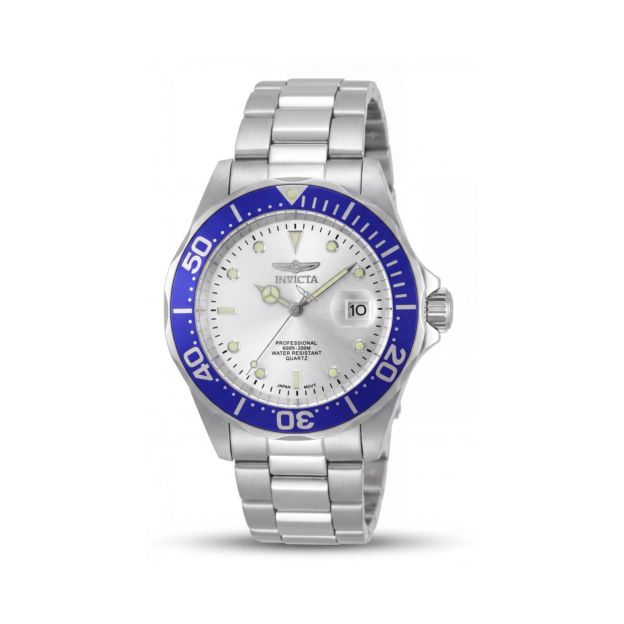 Reloj Invicta Pro Diver para hombre, de acero inoxidable, 40 mm, esfera plateada, bisel azul, resistente al agua 200 m, Photo 1
