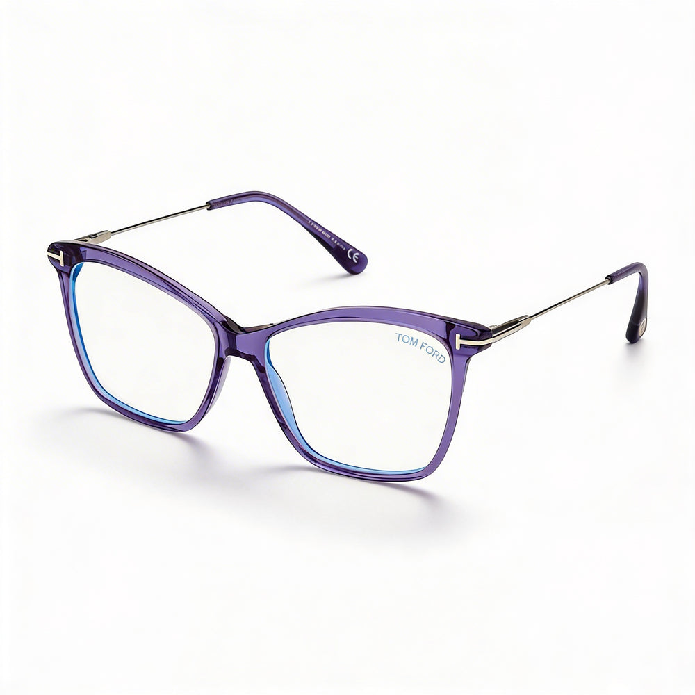 Gafas de mujer Tom Ford Ft5687-b de acetato con lente transparente, paladio violeta brillante, talla 56-14-140