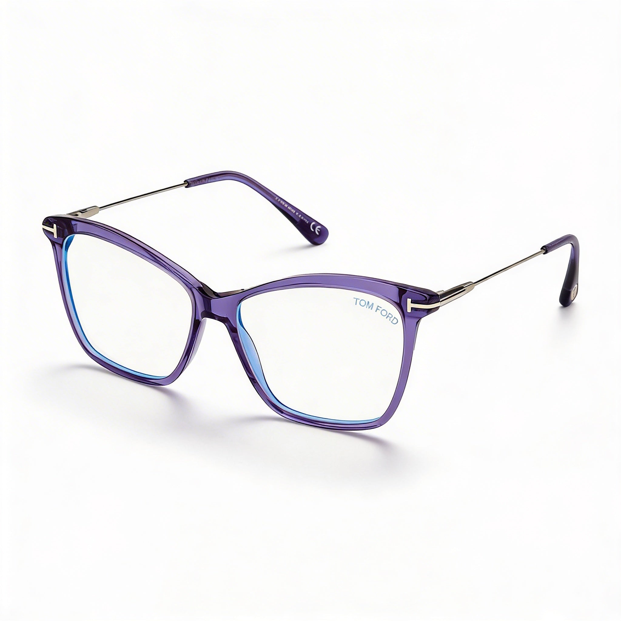 Gafas de mujer Tom Ford Ft5687-b de acetato con lente transparente, paladio violeta brillante, talla 56-14-140, Photo 1