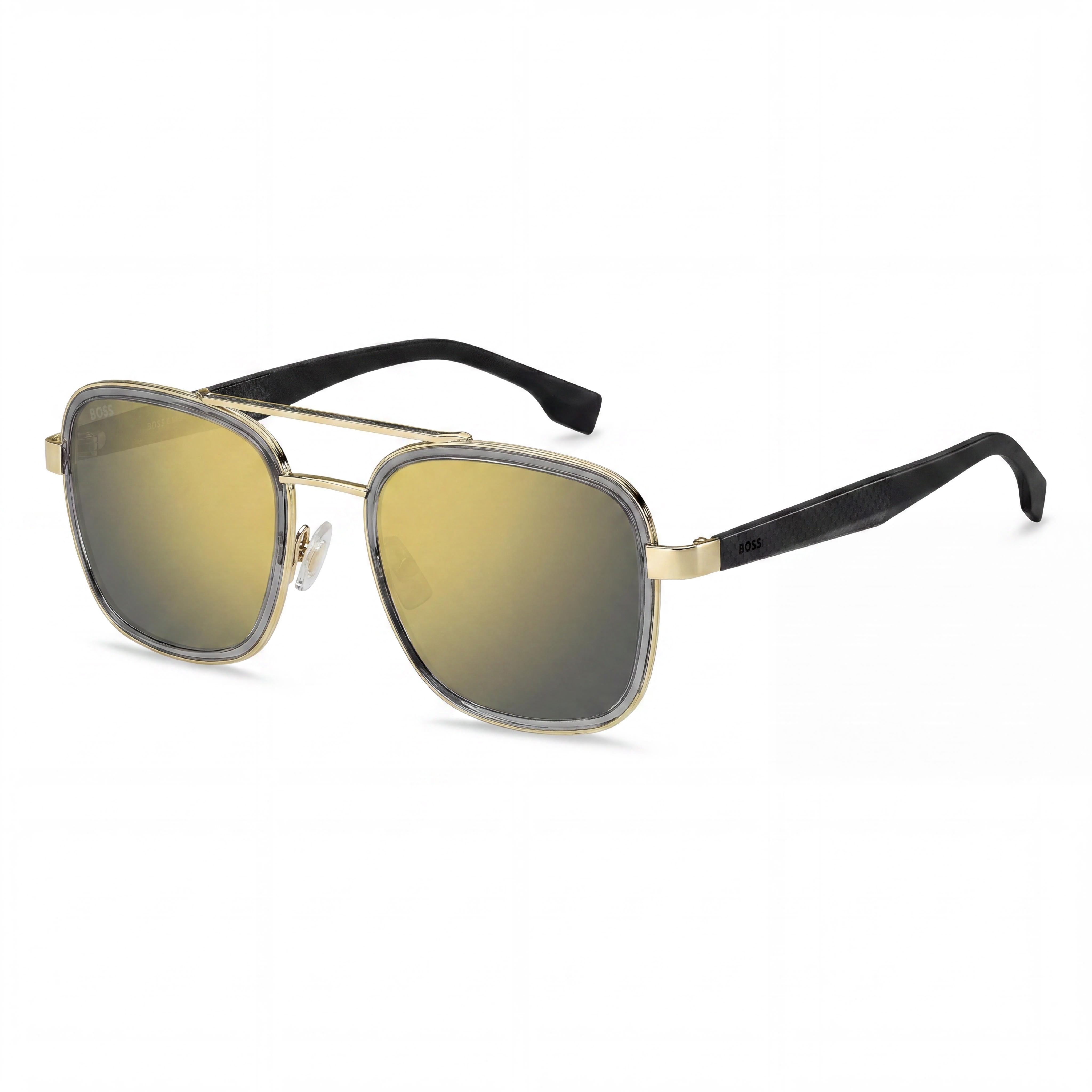 Gafas de sol Hugo Boss Boss 1486/S de metal cuadradas de doble puente para mujer, marco dorado gris, Copa del Mundo, protección UV dorada gris, 54 mm, Photo 1