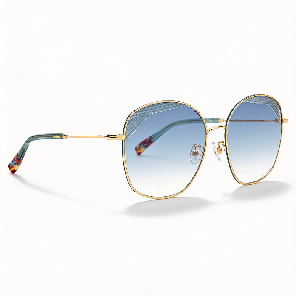 Gafas de sol M Missoni Spillo para mujer, con montura de acero de aleación, degradado en dorado y verde, 59 mm