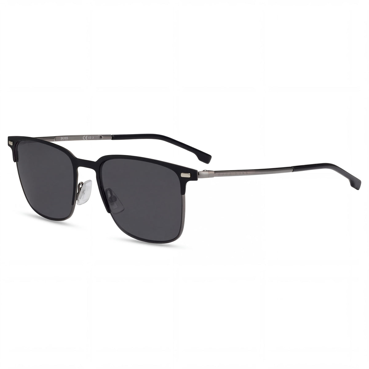 BOSS Men's Rectangular Alloy Steel Matte Black Frame Sunglasses, Grey Blue UV Lenses 54-19-140, Photo 1