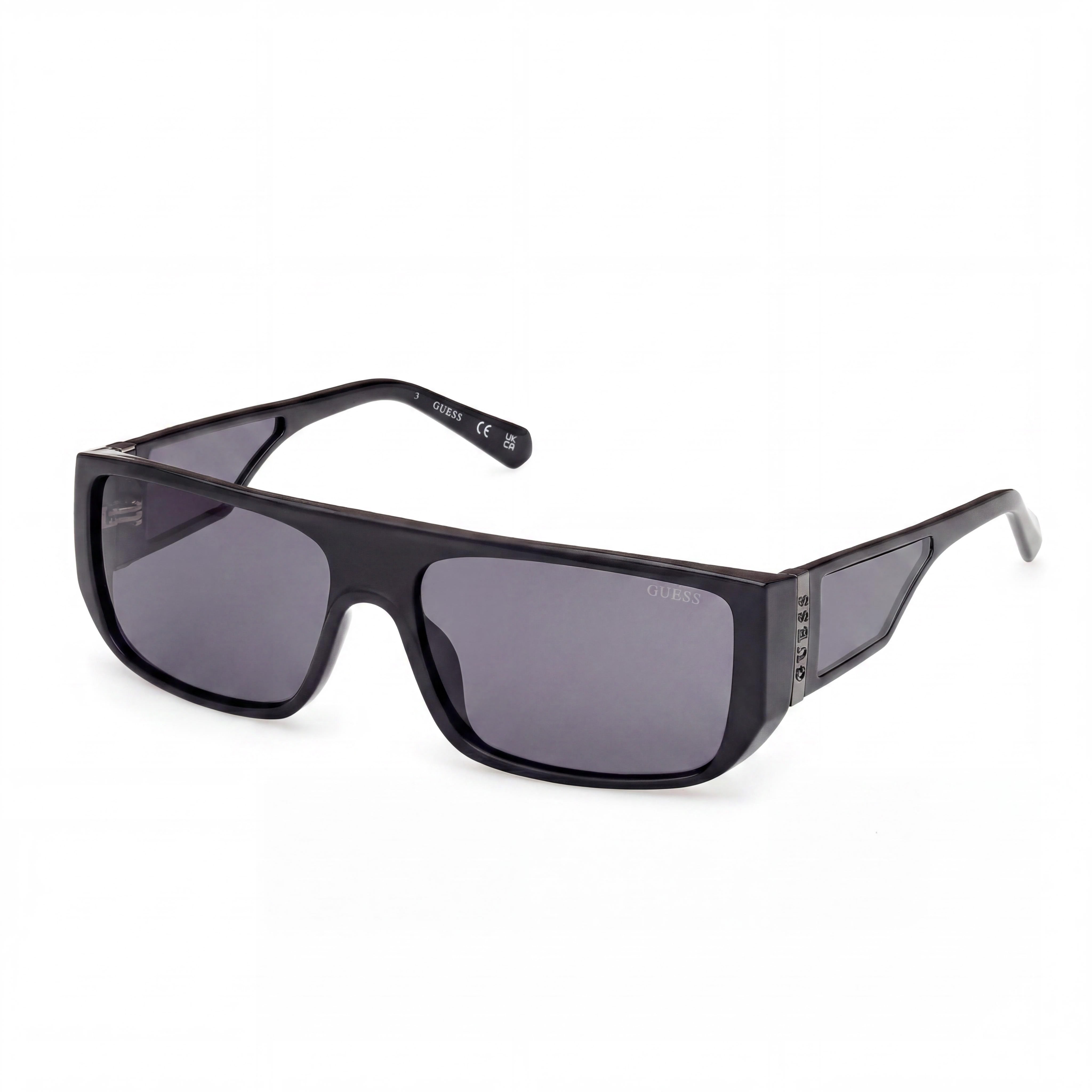 GUESS Damian Gafas de sol cuadradas de plástico para mujer, montura negra brillante, lentes negras, protección UV 60mm, Photo 1