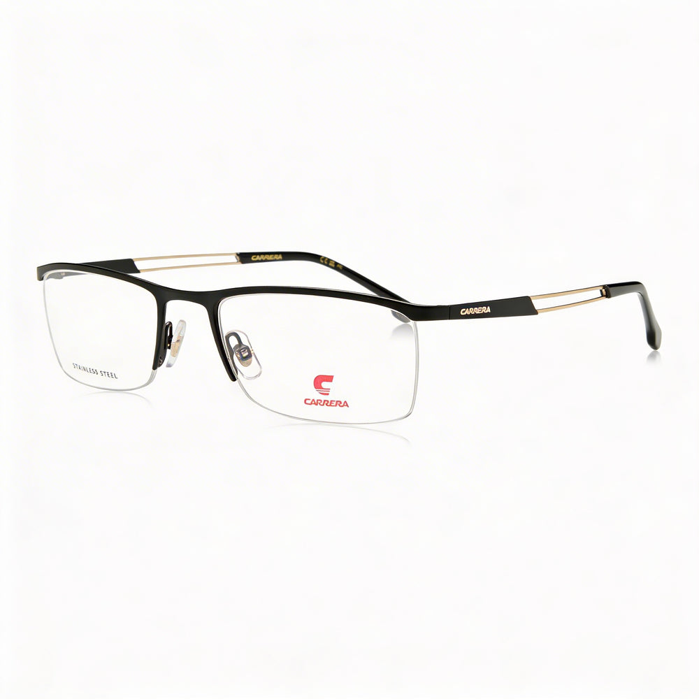 Carrera 8901 Gafas unisex de aleación de acero, montura negra y dorada con lentes de policarbonato no polarizadas de 54 mm