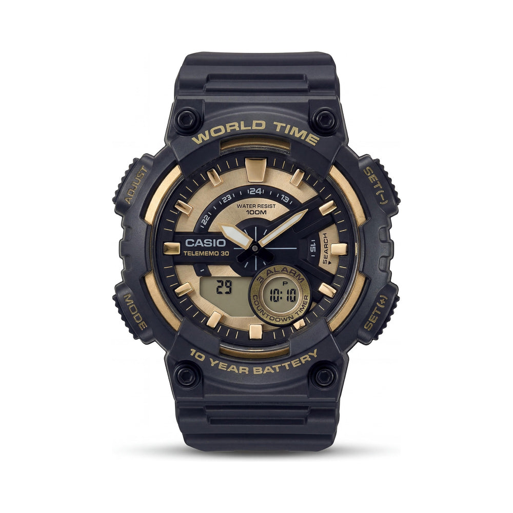 Casio AEQ-100BW Reloj para Hombre, Esfera Dorada 48mm