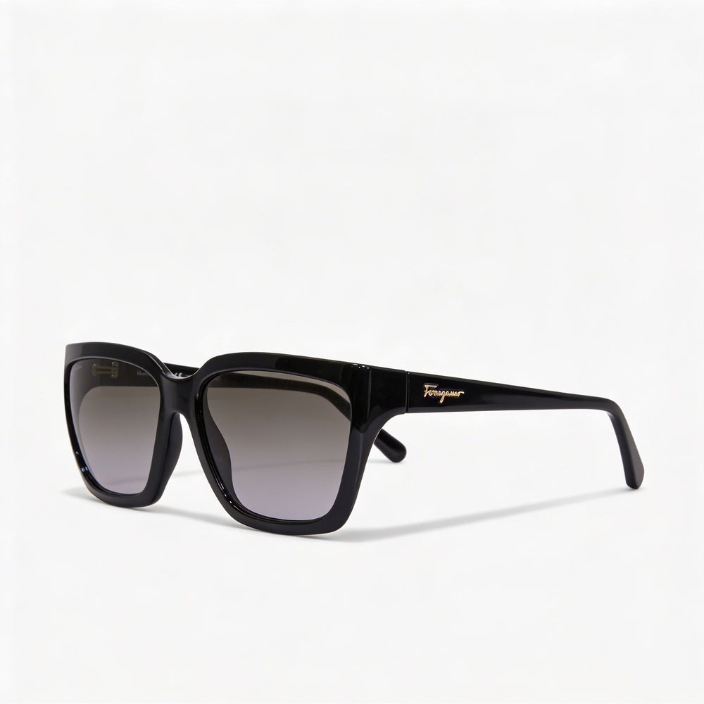 Gafas de sol Ferragamo Classic para mujer, acetato brillante negro, montura completa, lentes grises degradadas, 59 mm