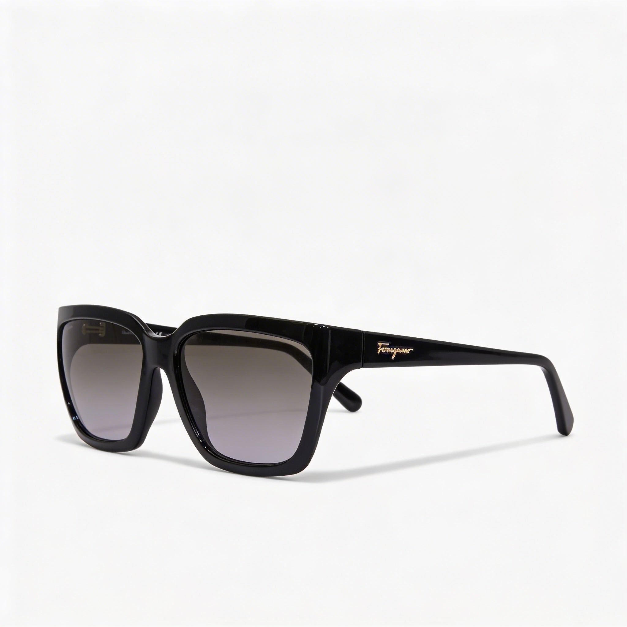 Gafas de sol Ferragamo Classic para mujer, acetato brillante negro, montura completa, lentes grises degradadas, 59 mm, Photo 1