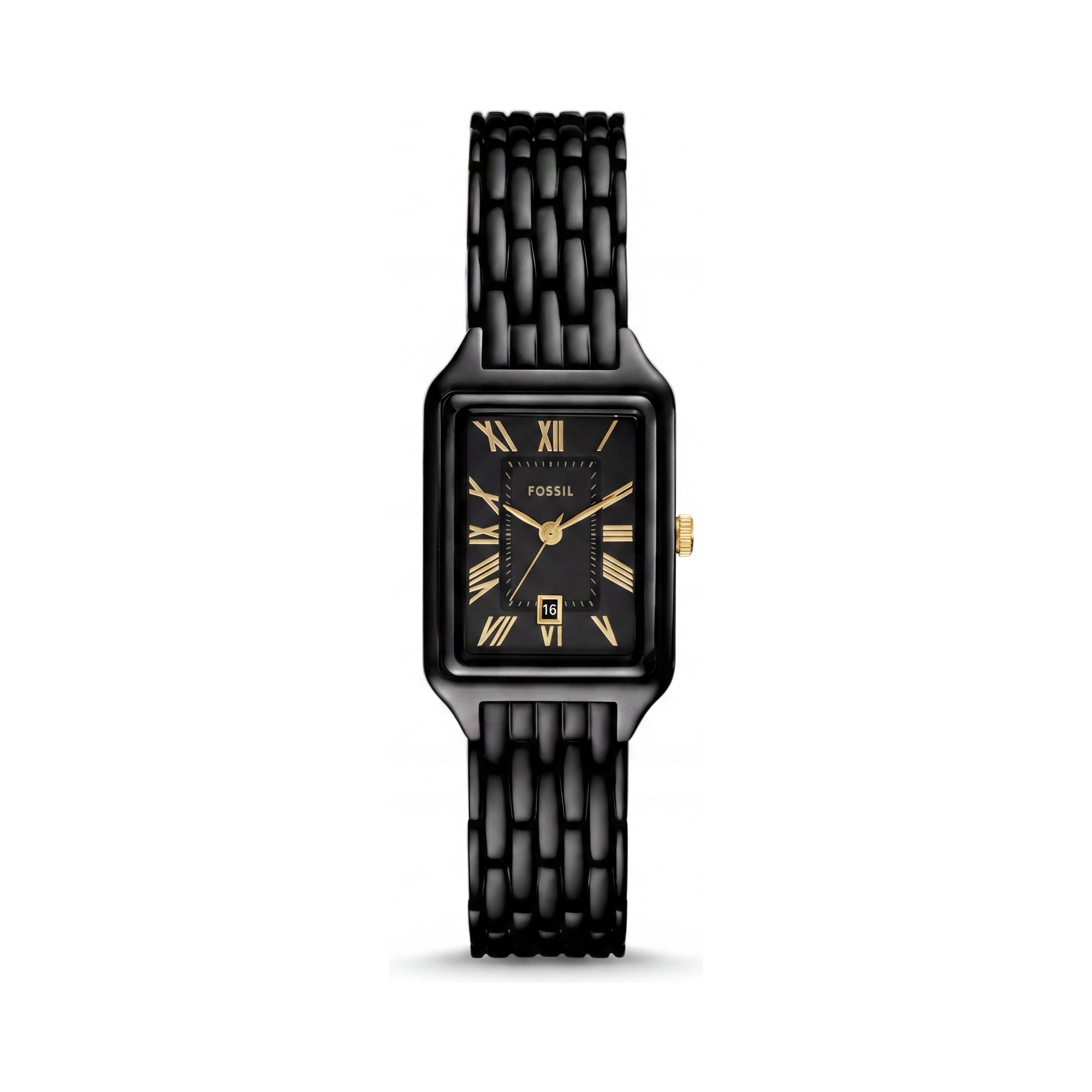Fossil Raquel ES4317 Women's Rectangular Watch with Polished Black Stainless Steel Seven-Link Bracelet, 23mm Case, Photo 1