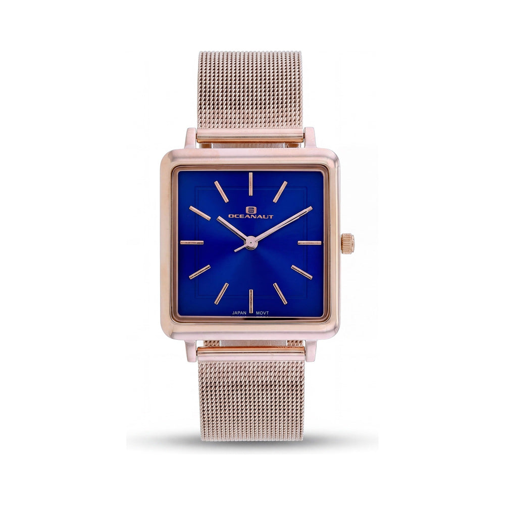 Reloj de cuarzo Oceanaut para mujer, acero inoxidable en oro rosa, esfera azul, resistente al agua y a los arañazos, mineral.