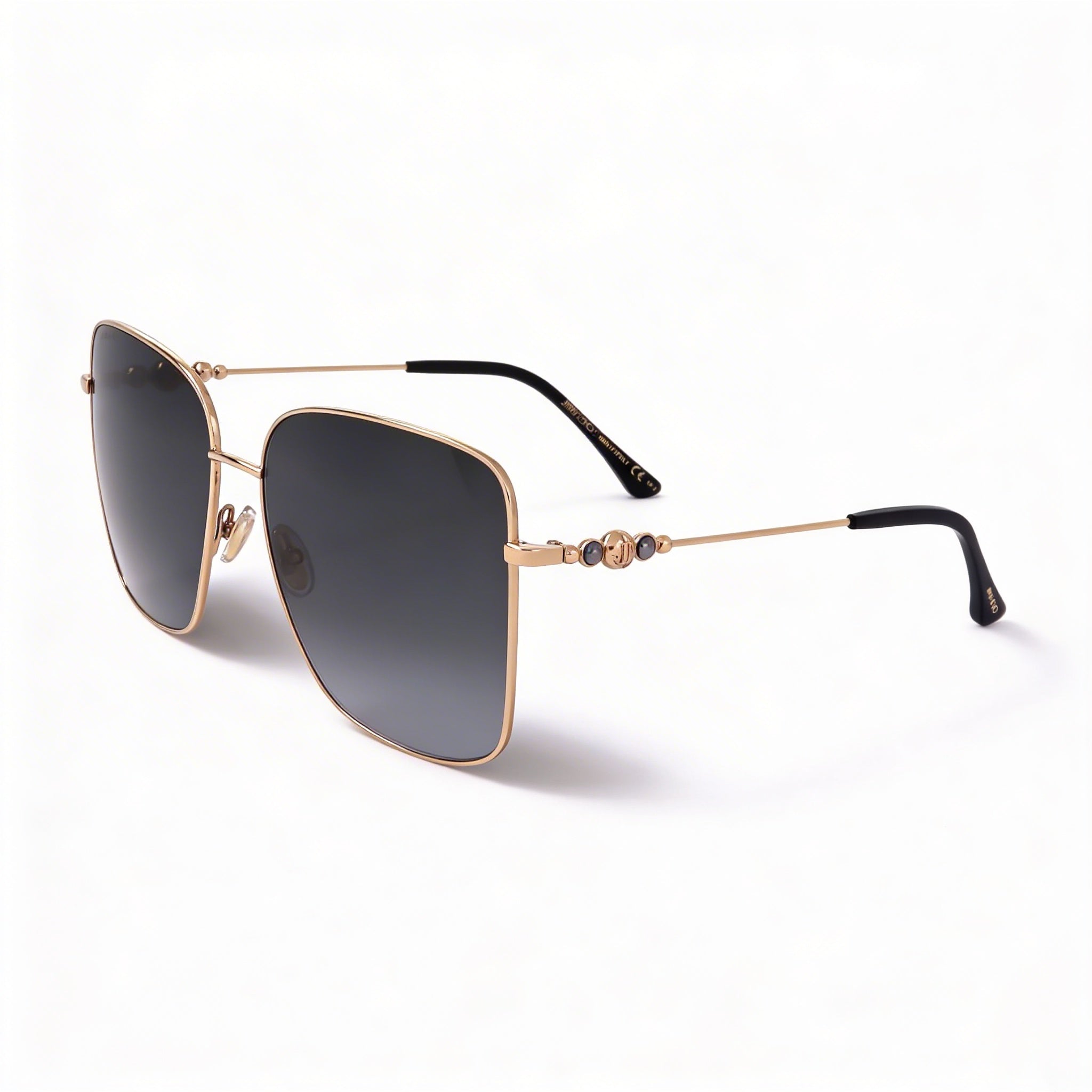 Jimmy Choo Hester/S Women's Square Stainless Steel Black Gold Grey Gradient 100% UV Protection Sunglasses 59mm, Photo 1
