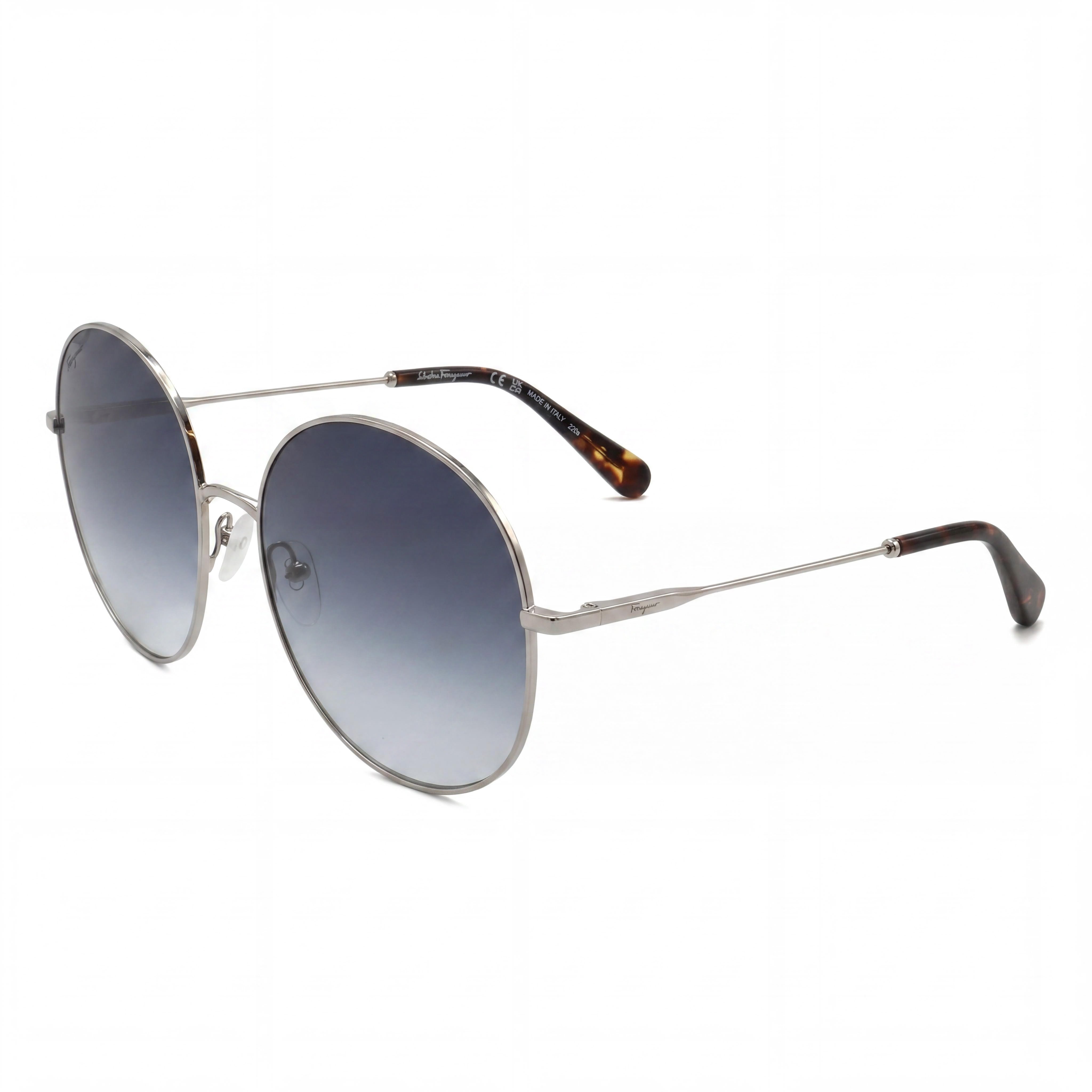 Gafas de sol Salvatore Ferragamo clásicas para mujer, con montura de metal plateado, micas de 60 mm con degradado de humo, protección UV, no polarizadas, Photo 1