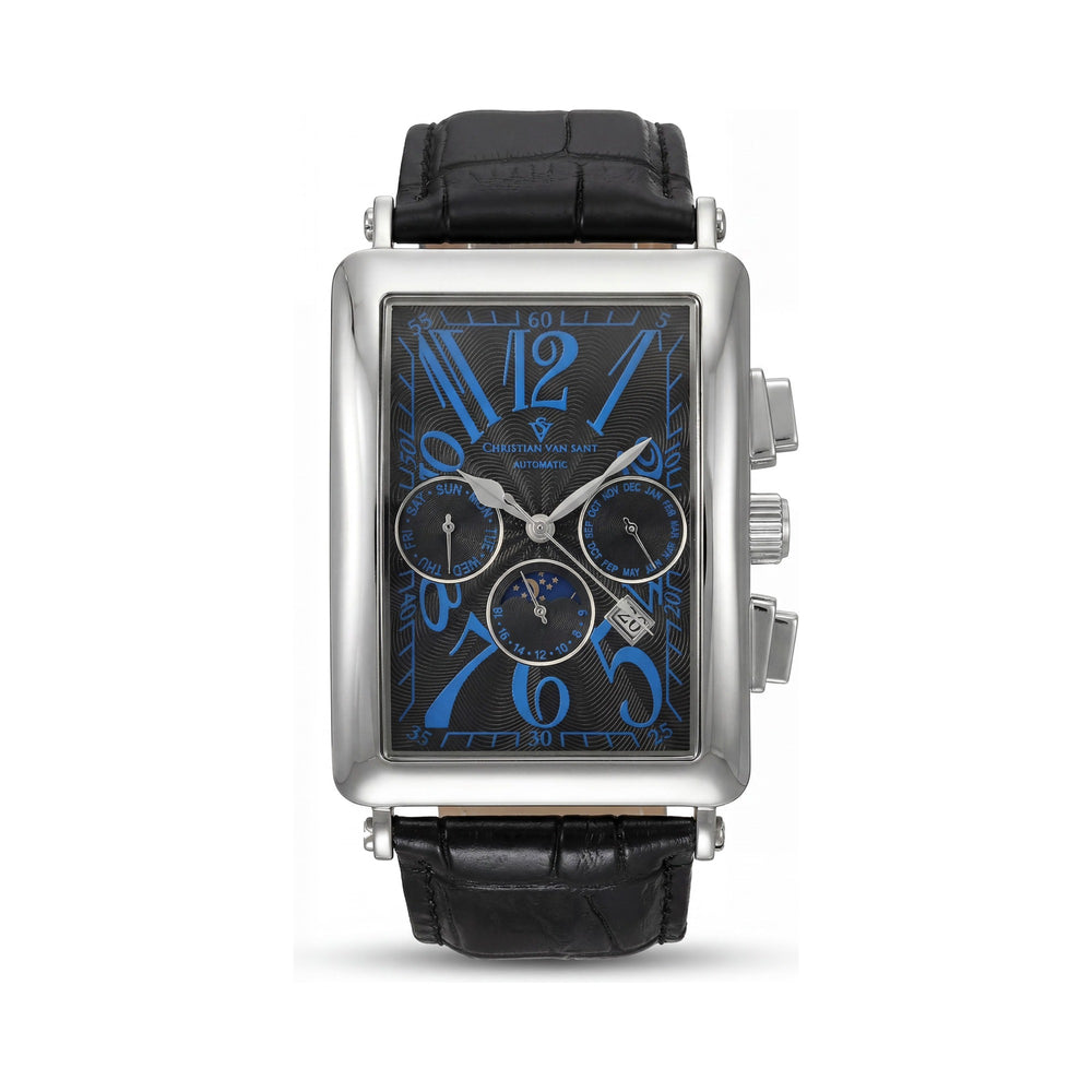 Christian Van Sant CV9135 Prodigy Men's Automatic Multi-Function Date Moonphase Black Stainless Steel Leather Watch