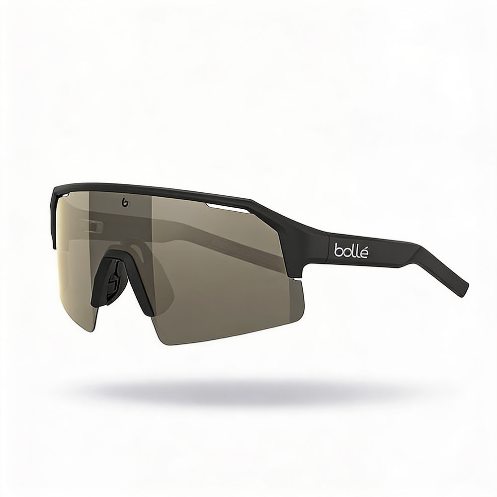 bollé Modern Unisex Nylon Frame Sunglasses Black Matte Gold with Polycarbonate Black Gold Lenses 140mm