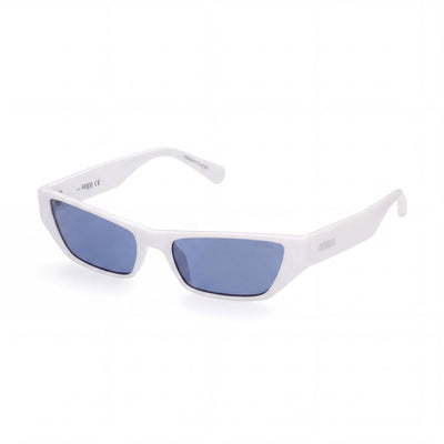 GUESS Classic Unisex Rectangular Injected White Blue Frame Blue Lens Sunglasses 100% UV Protection 56mm