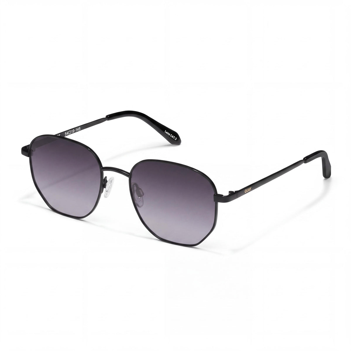 QUAY AUSTRALIA Big Time Unisex Round Metal Sunglasses, Black Frame, Gradient Grey Lenses 54mm, Photo 1