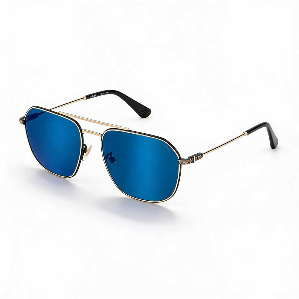 Gafas de sol POLICE Splf64-57300b para hombre, con montura metálica dorada, no polarizadas, de espejo azul, 57 mm