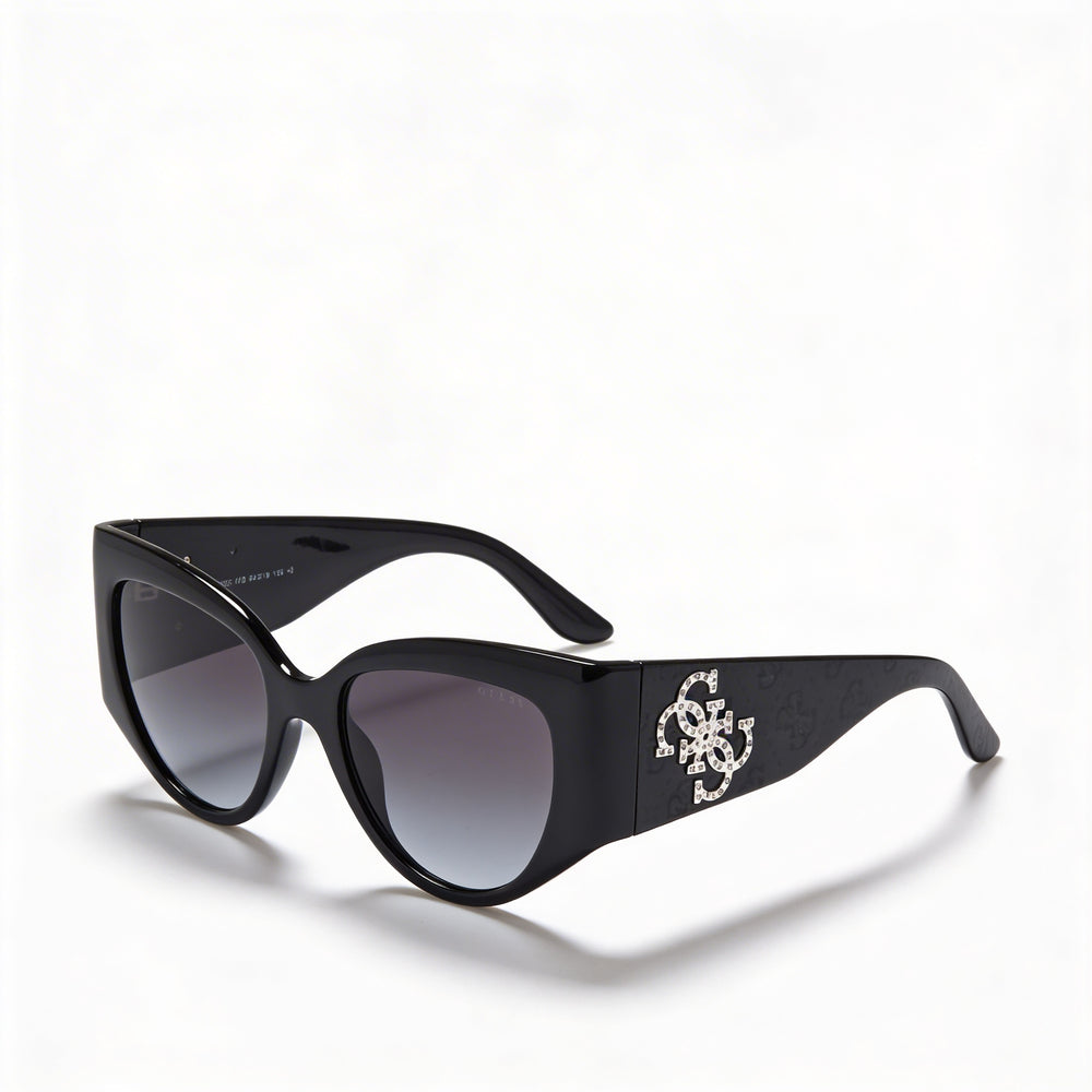 GUESS Casual Women's Shiny Black Plastic Frame Non-Polarized Gradient Smoke Sunglasses with 100% UV Protection 54mm