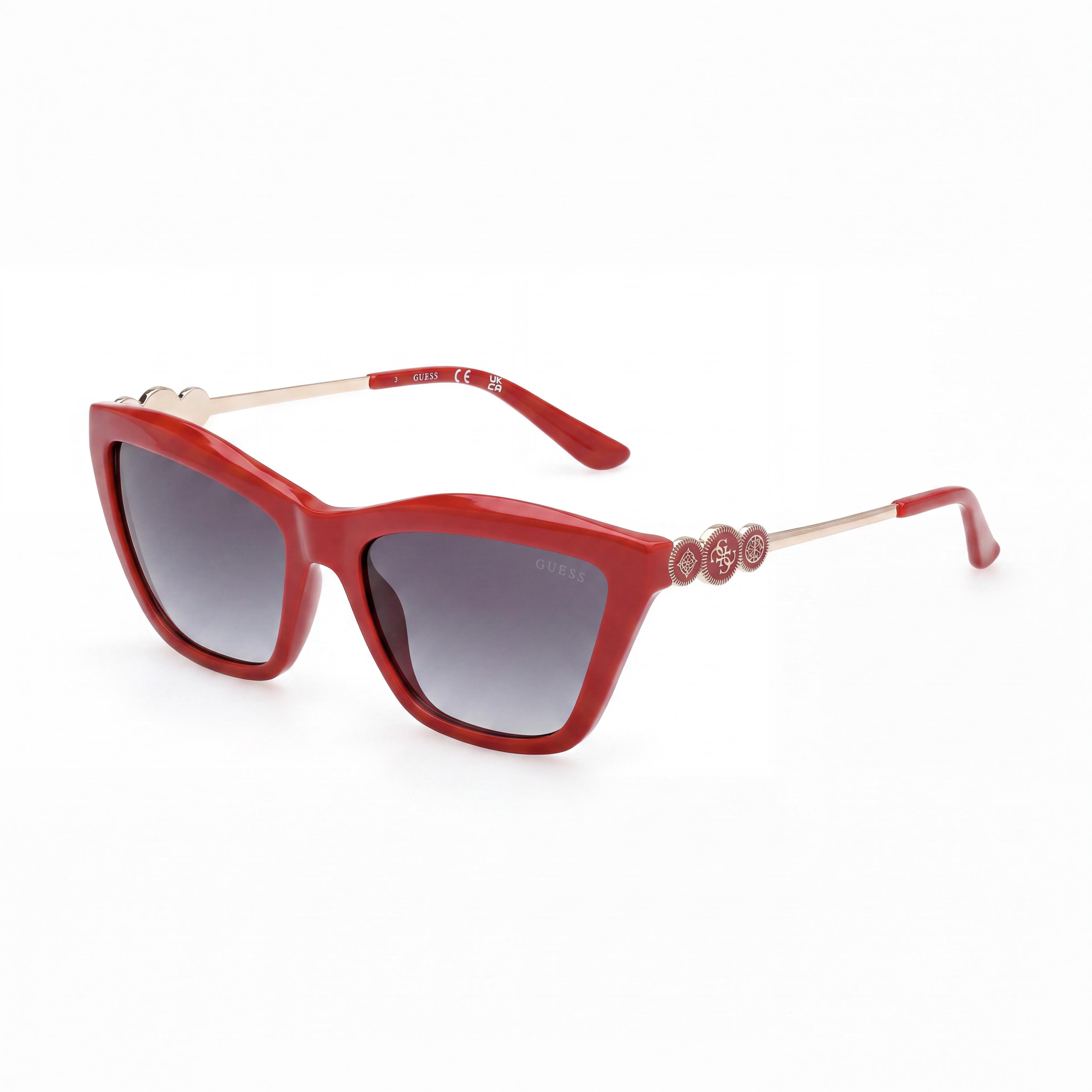 Gafas de sol de plástico tipo ojos de gato distintivas GUESS para mujer, efecto degradado de humo rojo, protección 100 % UVA y UVB 56-17-140mm, Photo 1