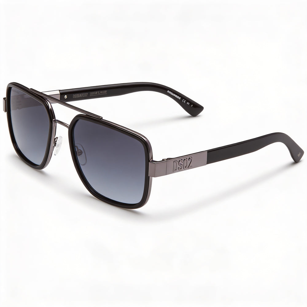 Gafas de sol Dsquared2 D2 0060/s Modern para hombre, cuadradas, de acetato negro rutenio oscuro, con doble puente y protección UV, no polarizadas, 58-19-140
