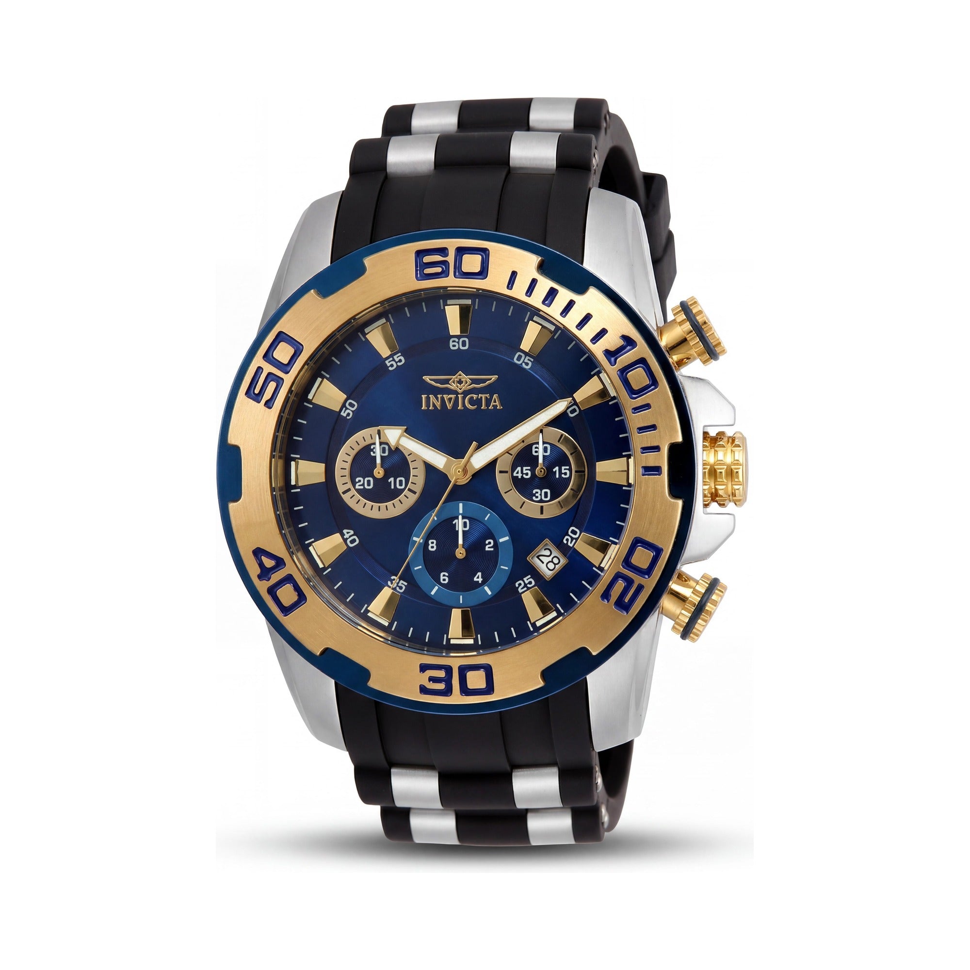 Reloj de buceo de cuarzo cronógrafo Invicta Pro Diver para hombre, bisel azul negro, correa de caucho, resistente al agua 100m, Photo 1