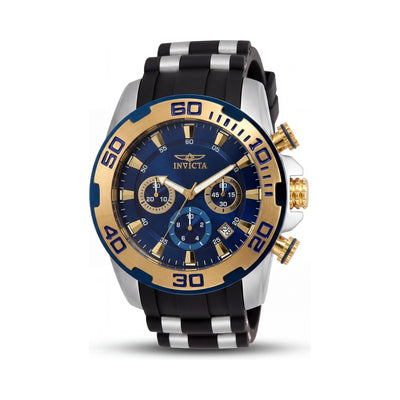 Invicta 22339 Pro Diver Men's Quartz Chronograph Diver Watch, Black Blue Frame, Rubber Strap, 100m Water Resistant