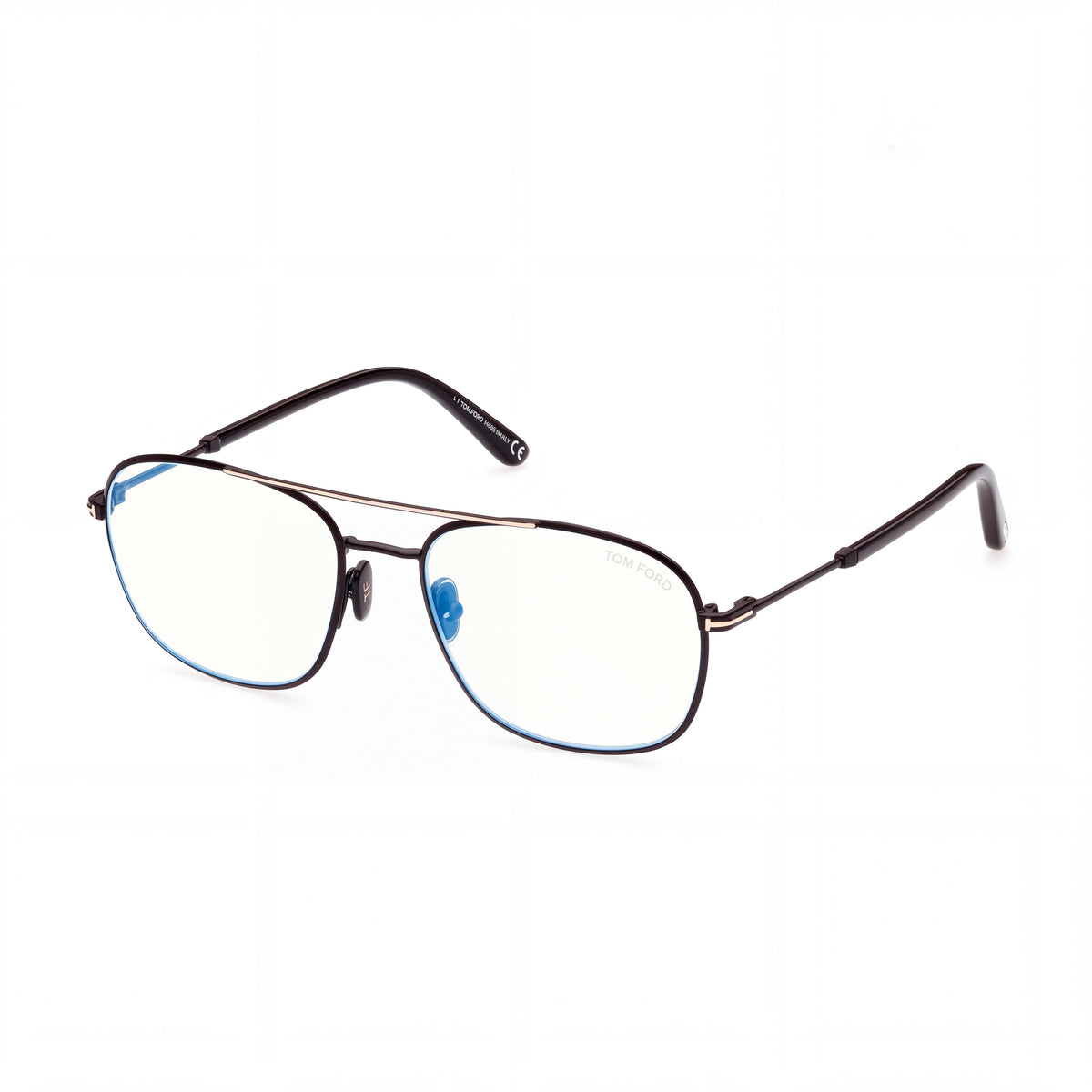 Gafas Tom Ford Navigator Unisex Montura de metal negro brillante con lentes claras que bloquean la luz azul, 54 mm, Photo 1
