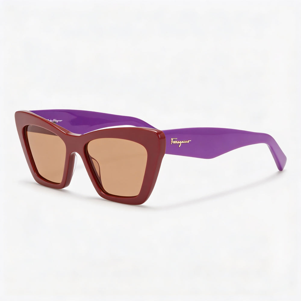 Salvatore Ferragamo Sf929s Unisex Dark Brown Violet Light Brown Cellulose Acetate Non-Polarized UV Protection Sunglasses 55mm